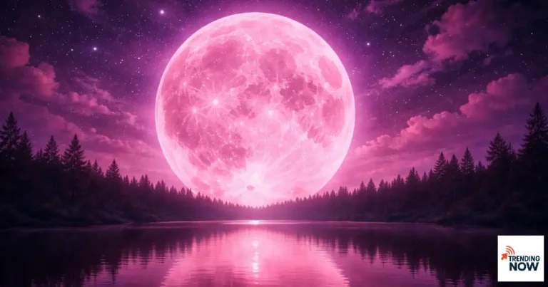 अप्रैल 2026 का पिंक मून पूर्ण चंद्रमा रात के आसमान में चमकता हुआ