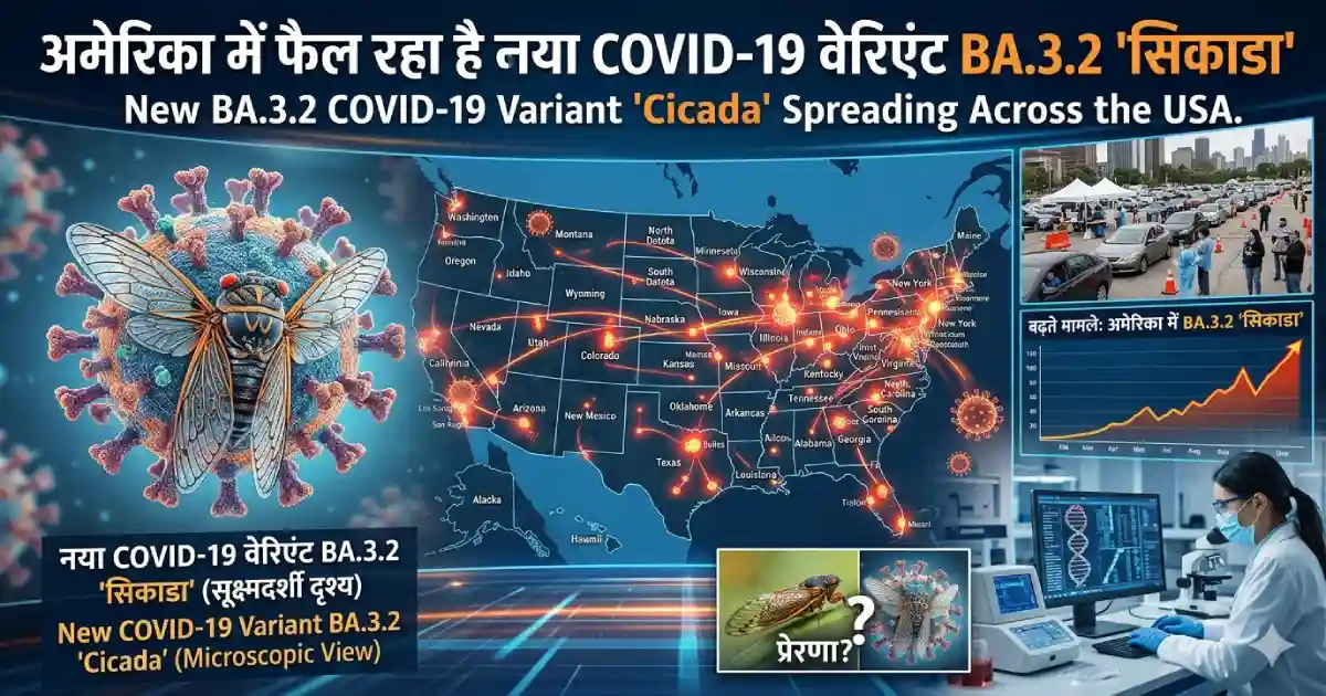 COVID-19 BA.3.2 सिकाडा वेरिएंट का माइक्रोस्कोपिक दृश्य, अमेरिका में फैलाव