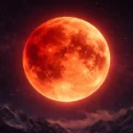 3 मार्च 2026 को पूर्ण चंद्र ग्रहण के दौरान लाल रंग का ब्लड मून आकाश में चमकता हुआ