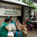 बांग्लादेश में खसरा प्रकोप 2026 — ढाका के अस्पताल में खसरे से पीड़ित बच्चे का उपचार