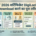 Infographic showing 5 steps to download the CTET 2026 certificate from the DigiLocker app, including login, selecting CBSE, and entering roll number.