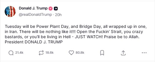 Donald Trump Controversial post on Iran on Truth Social.