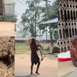ओडिशा के क्योंझर में जीतू मुंडा बहन का कंकाल कंधे पर लेकर बैंक के बाहर खड़ा है
