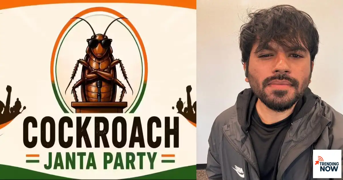 Cockroach Janta Party logo and Abhijit Dipke in Right showing Gen Z protest movement in India 2026