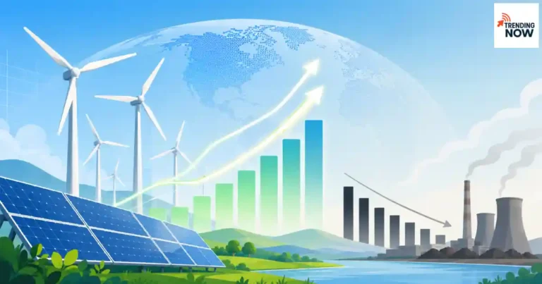 2025 में वैश्विक बिजली उत्पादन में कोयले से आगे बढ़ती नवीकरणीय ऊर्जा, सौर और पवन परियोजनाओं का ग्राफिक