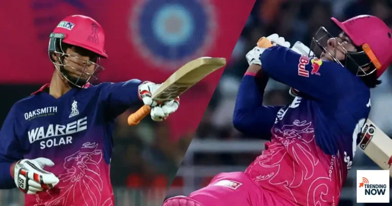 वैभव सूर्यवंशी IPL 2026 एलिमिनेटर में SRH के खिलाफ छक्का लगाते हुए