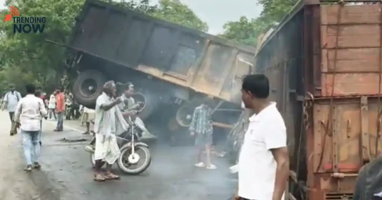 सरायकेला में दो हाइवा-ट्रेलर की आमने सामने की टक्कर, टकराते ही लगी आग और दो चालकों की मौके पर मौत