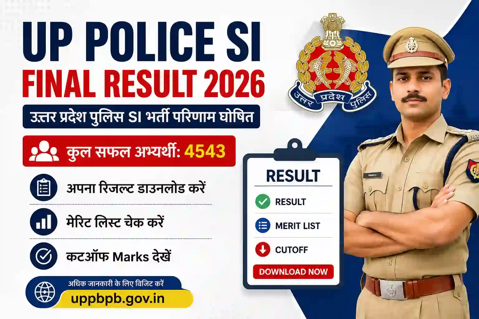 उत्तर प्रदेश पुलिस SI भरती परिणाम घोषित, यहां से करें रिजल्ट डाउनलोड, अपनी मेरिट लिस्ट और कटऑफ ऐसे चेक करें
